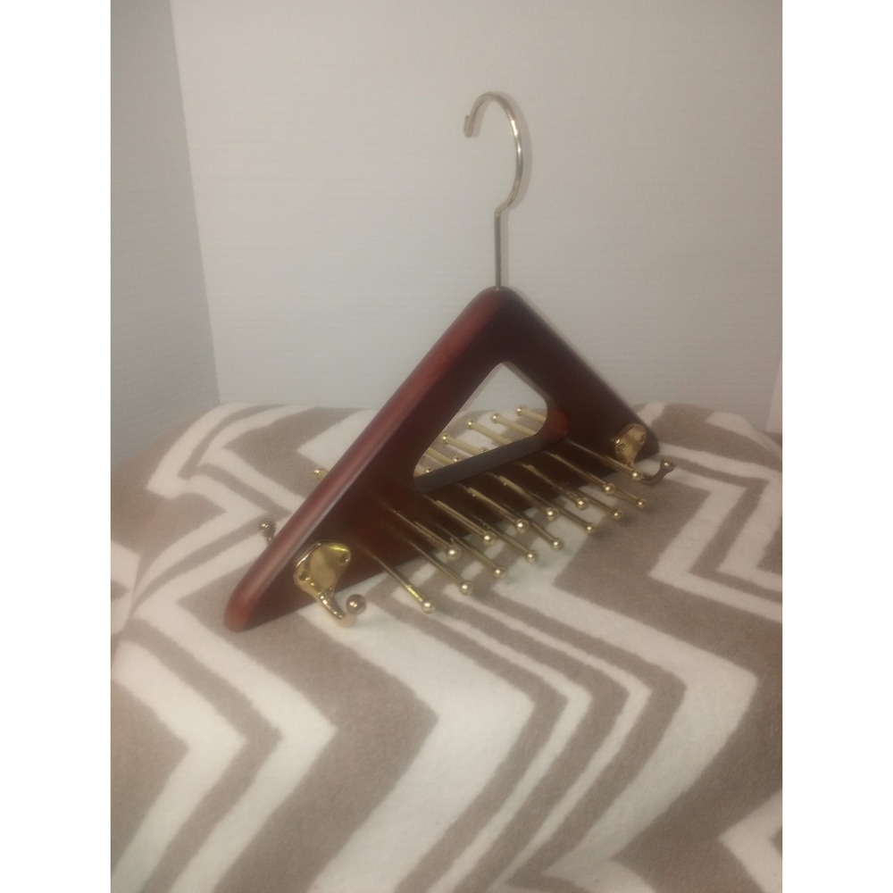 Wooden And Gold Tone Hanging Neck tie- Belt Holder‎ Rack Taiwan